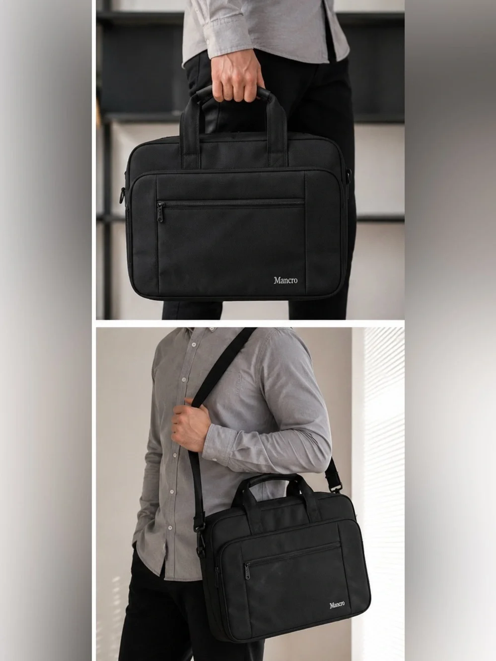 Mancro Black Laptop Briefcase Messenger Bag Multi Compartment